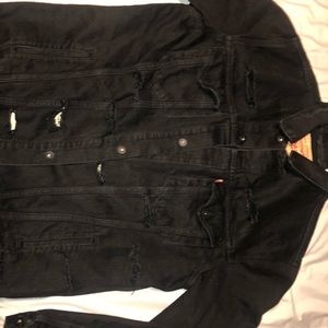 Levi All black denim jacket custom ripped